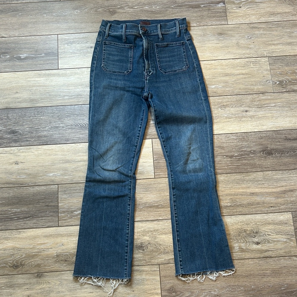 MOTHER Denim Patch Pocket with Frayed Hem